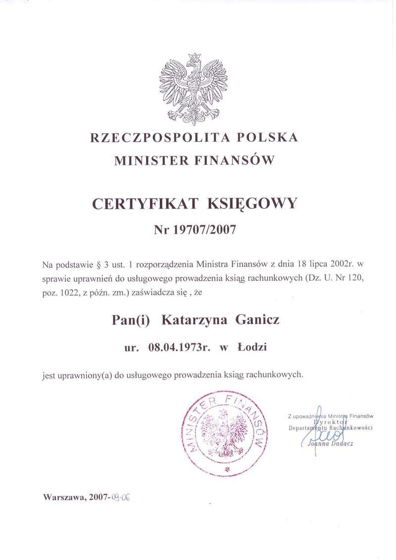 Certyfikat księgowy
